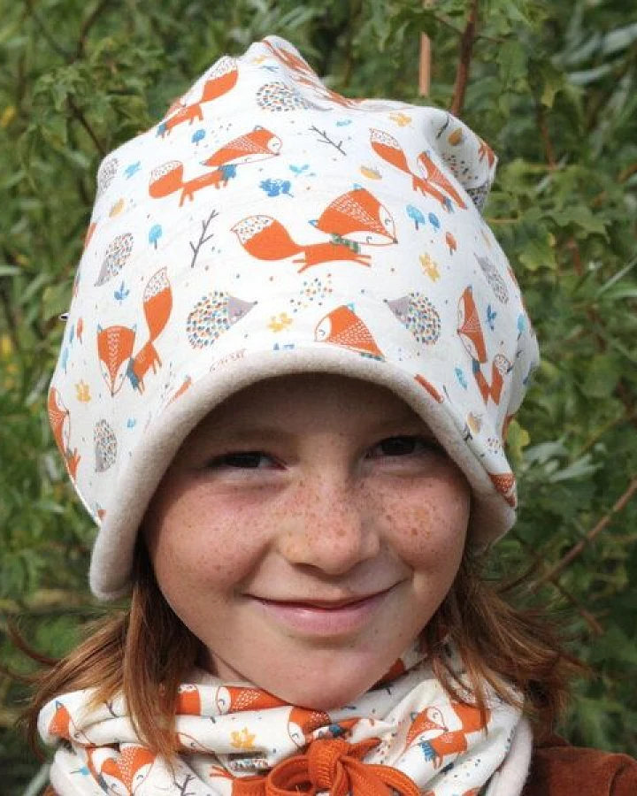 Cheeky Apple Gefütterte Beanie-Haube aus Bio-Baumwolle "Fuchs & Igel