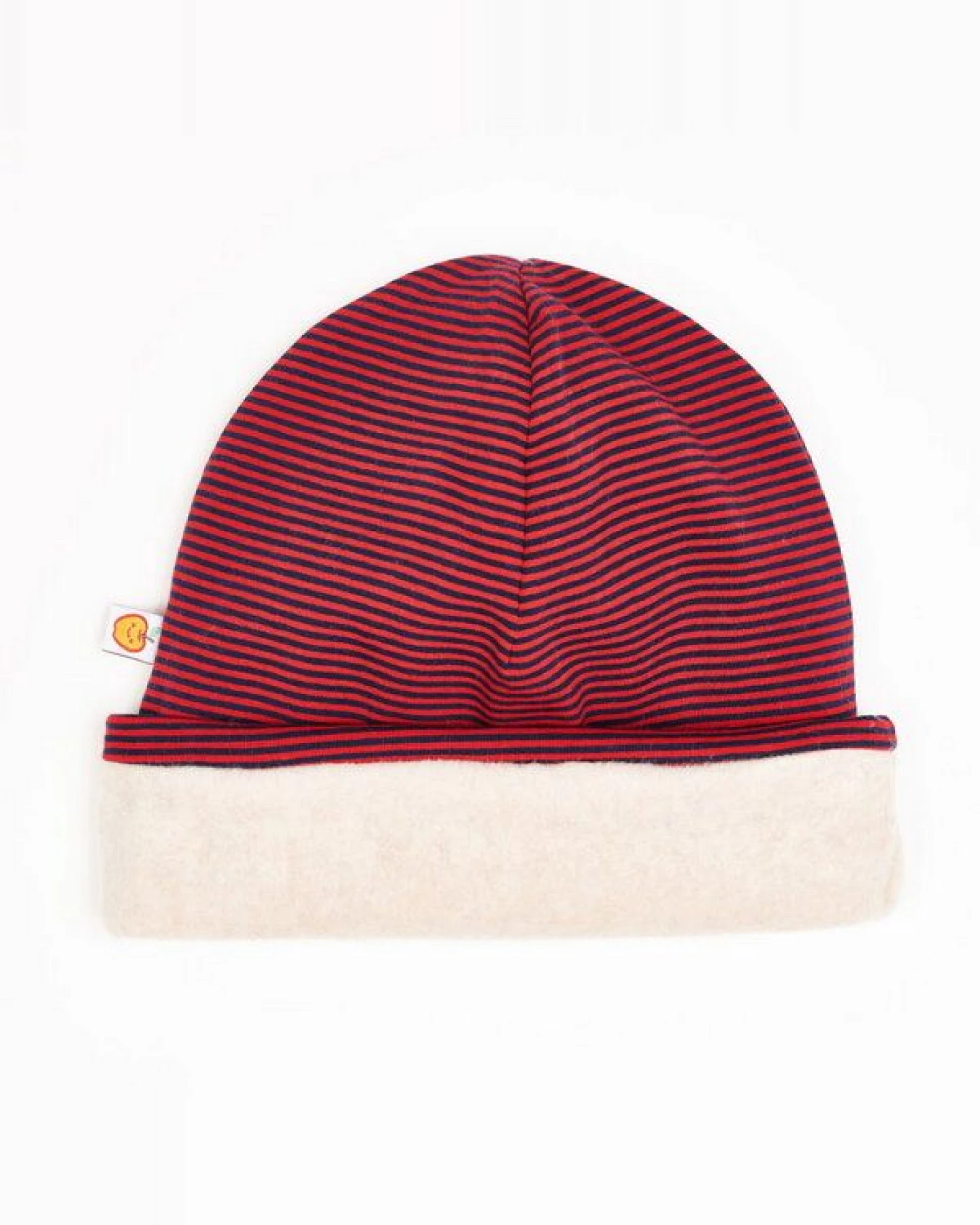 Cheeky Apple Gefütterte Beanie-Haube aus Bio-Baumwolle "Ringeljersey Dunkelblau-Rot – Ansicht 3