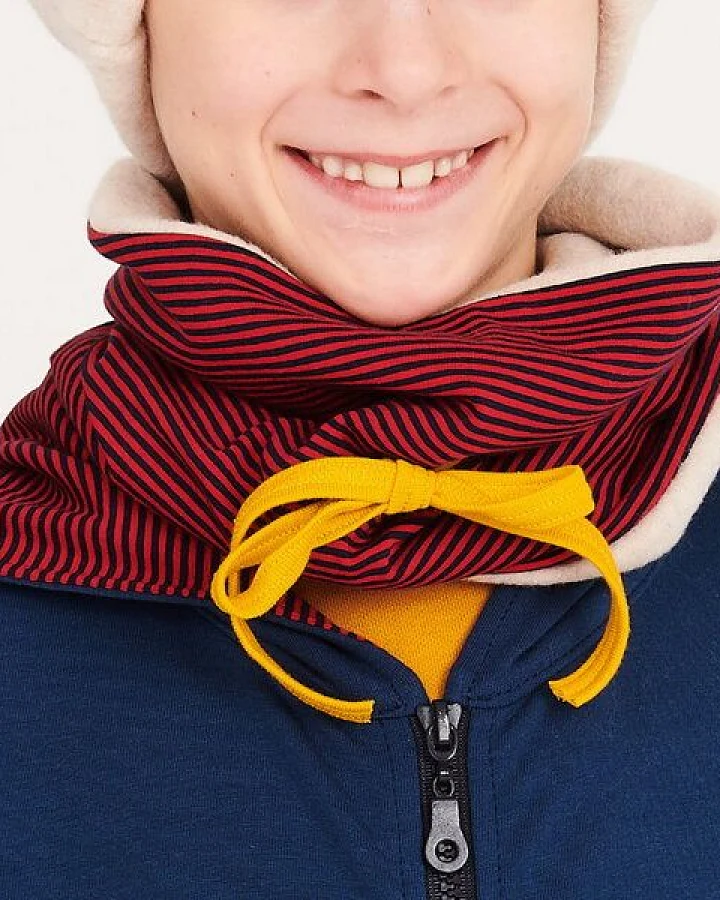 Cheeky Apple Gefütterter Halswärmer aus Bio-Baumwolle "Ringeljersey Dunkelblau-Rot