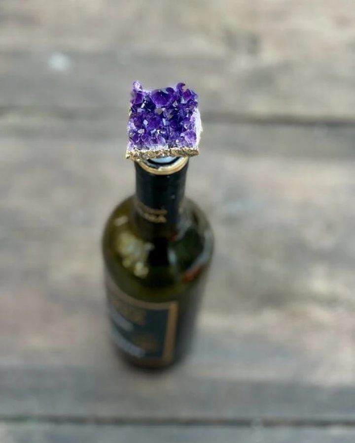 Crystal and Sage Amethyst Weinflaschen Verschluss Stopper vergoldet