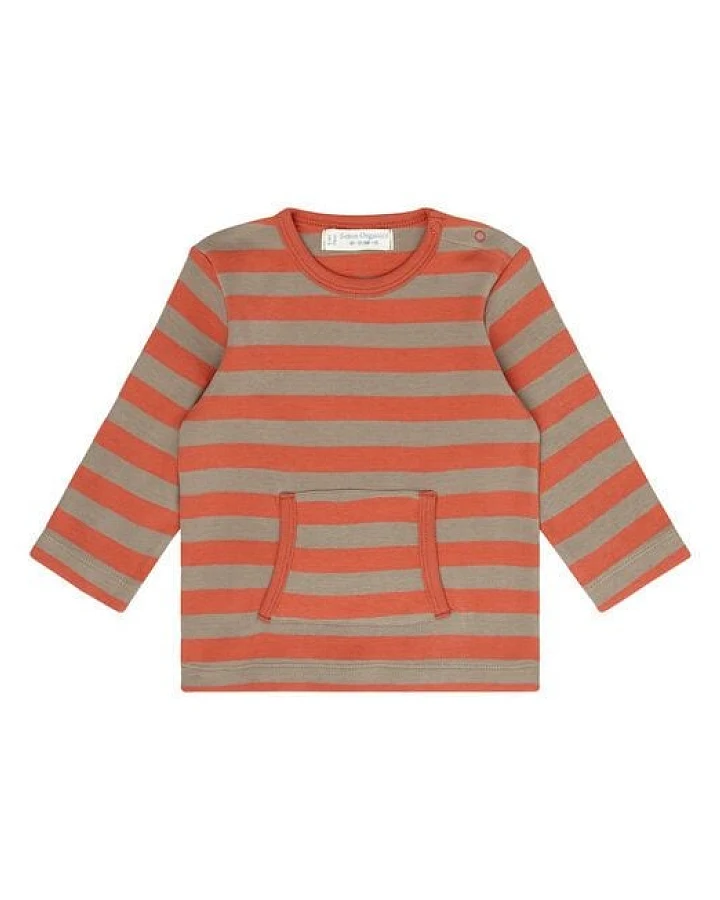 sense-organics Baby LA Shirt chili cinder grau geringelt Bio Baumwolle