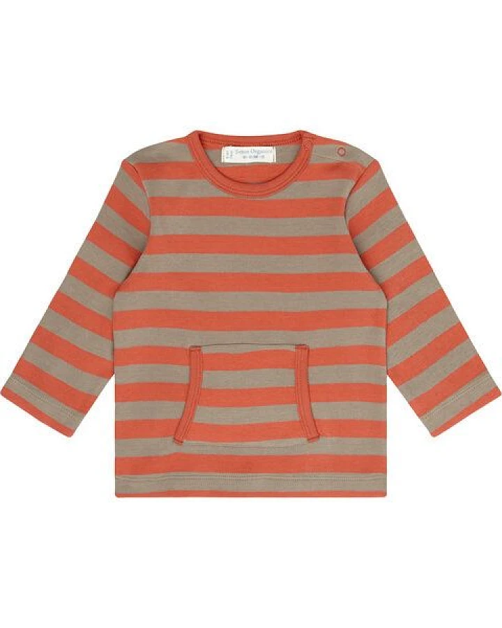 sense-organics Baby LA Shirt chili cinder grau geringelt Bio Baumwolle