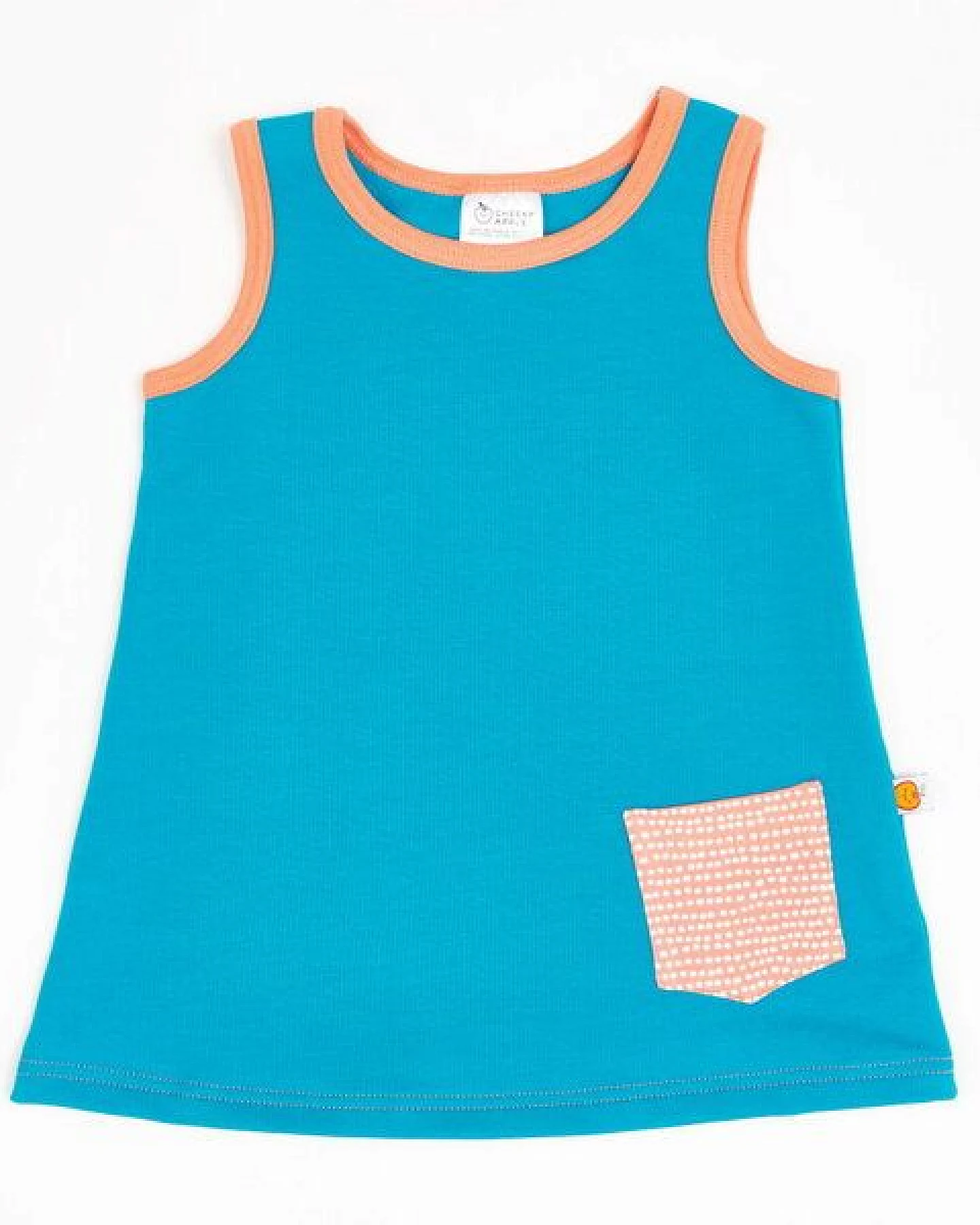 Cheeky Apple Ärmelloses Sweatkleid aus Bio-Baumwolle "Hellpetrol/Dotted Lines Koralle" – Ansicht 2