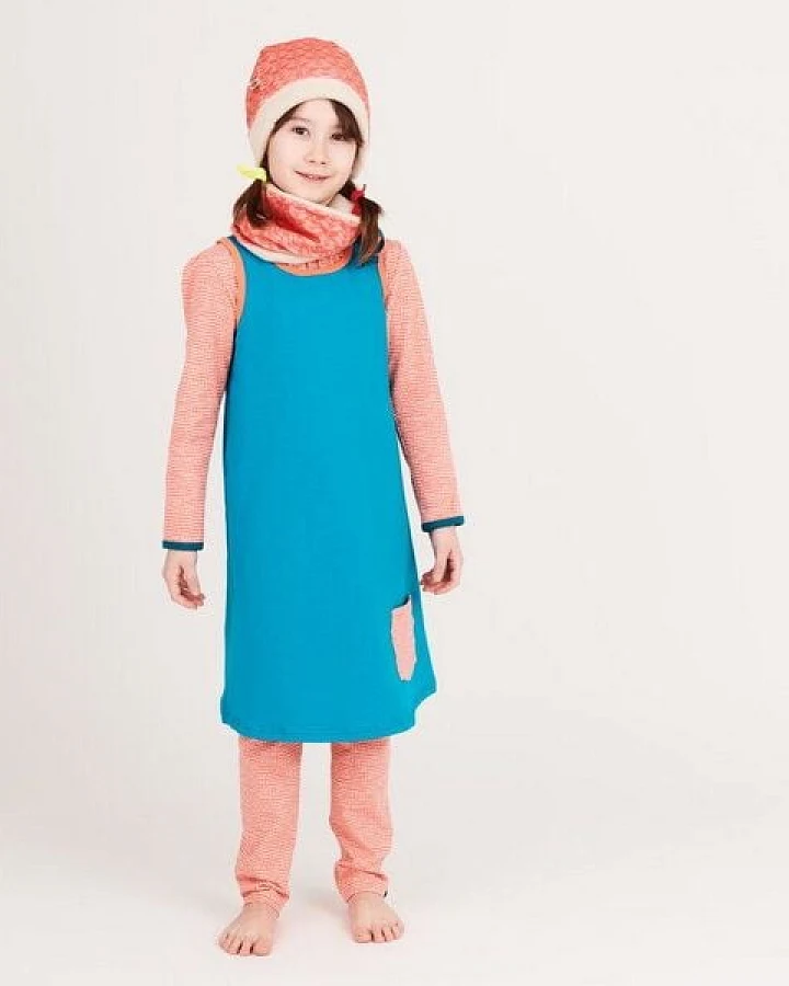 Cheeky Apple Ärmelloses Sweatkleid aus Bio-Baumwolle "Hellpetrol/Dotted Lines Koralle"