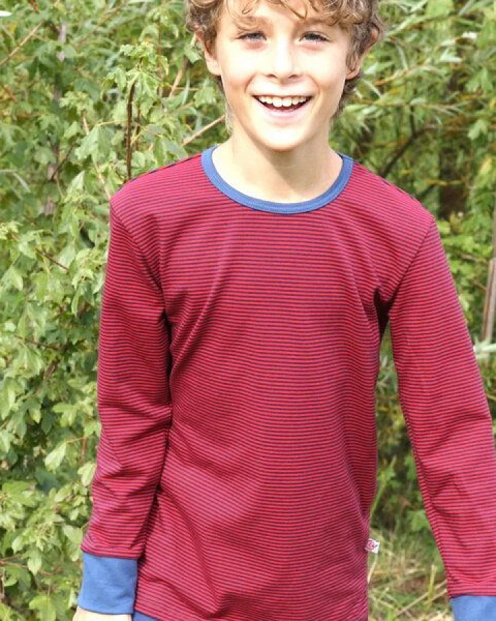 Cheeky Apple Buben Langarm-Shirt aus Bio-Baumwolle "Ringeljersey Dunkelblau-Rot"