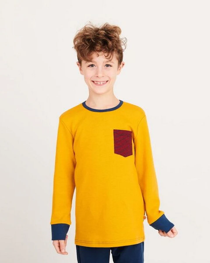Cheeky Apple Buben Langarm-Shirt mit Brusttasche aus Bio-Baumwolle "Jacquard Senf"