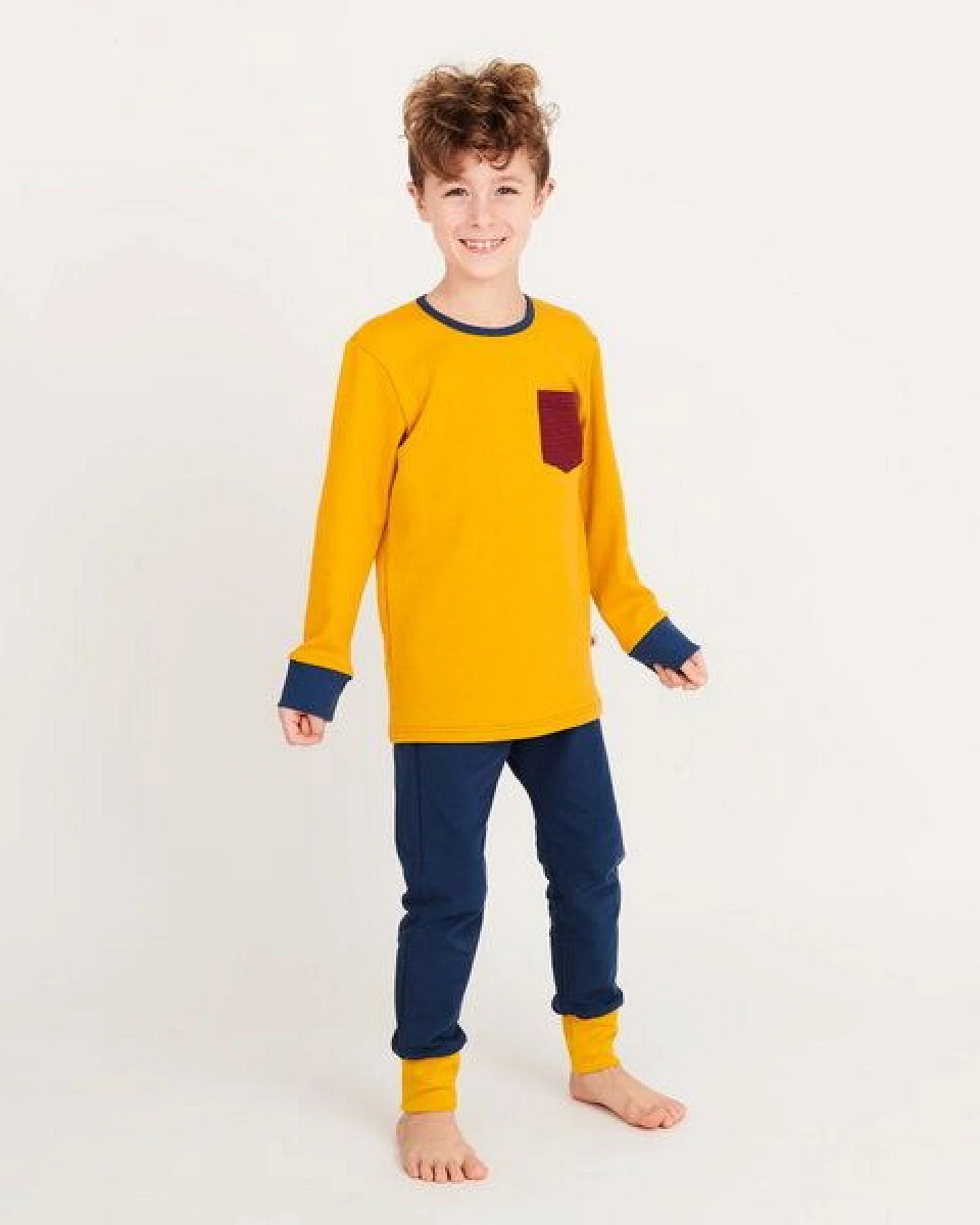 Cheeky Apple Buben Langarm-Shirt mit Brusttasche aus Bio-Baumwolle "Jacquard Senf" – Ansicht 4