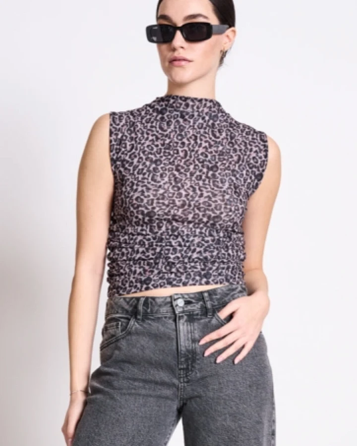 JAN 'N JUNE Damen vegan Ruffle Top Laguna Leo Print Schwarz/Rosa