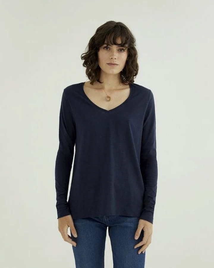 d'Els Esterella Damen V-Neck Langarm T-Shirt aus Flame Bio Baumwolle