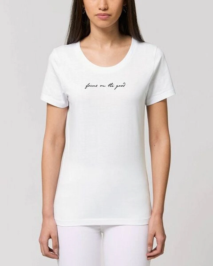 Human Family Bio Damen Rundhals-T-Shirt "Focus on the good" aus Bio-Baumwolle