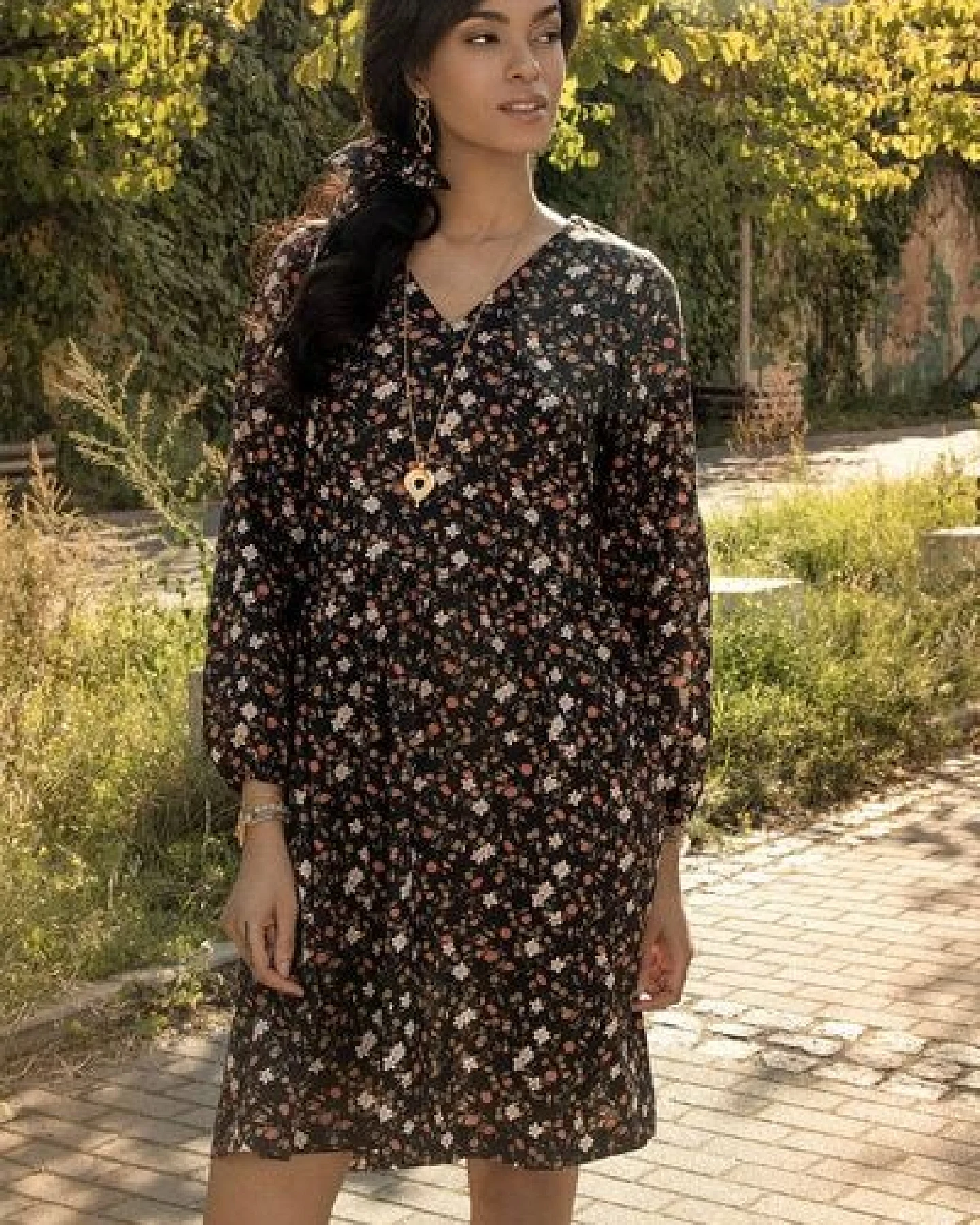 l'amour est bleu Gemustertes Kleid aus Bio-Baumwolle – Ansicht 3