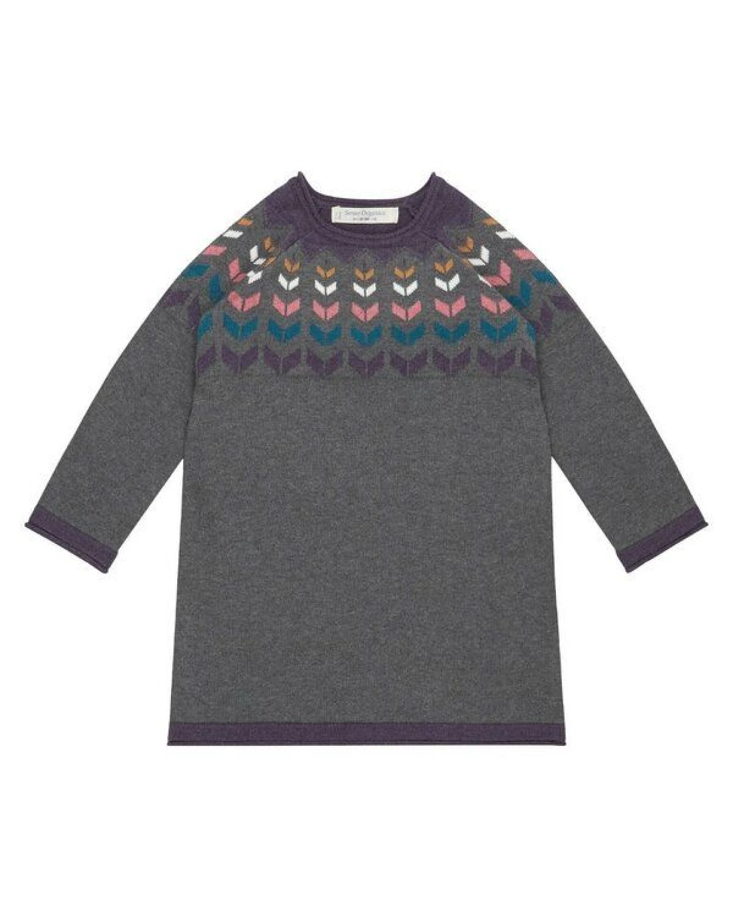 sense-organics Mädchen Strickkleid dunkelgrau bunte Passe – Ansicht 2