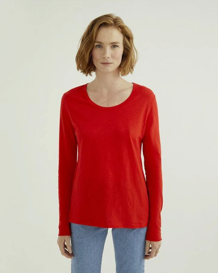 d'Els Miriam Damen Rundhals-Neck Langarm T-Shirt aus Flame Bio Baumwolle