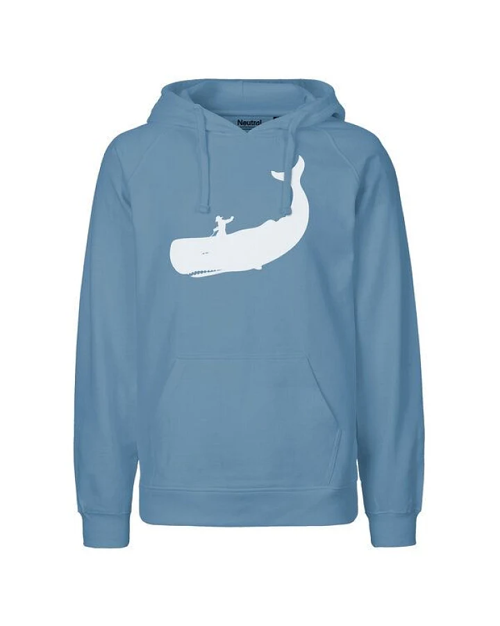 HANDGEDRUCKT "Cowboy und Wal" Männer Hoody aus reiner Biobaumwolle (kbA)