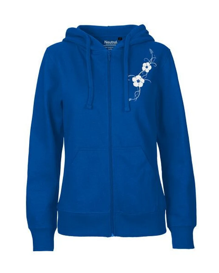 HANDGEDRUCKT "Hibisken" Frauen Zip-HOODY aus reiner Biobaumwolle (kbA)