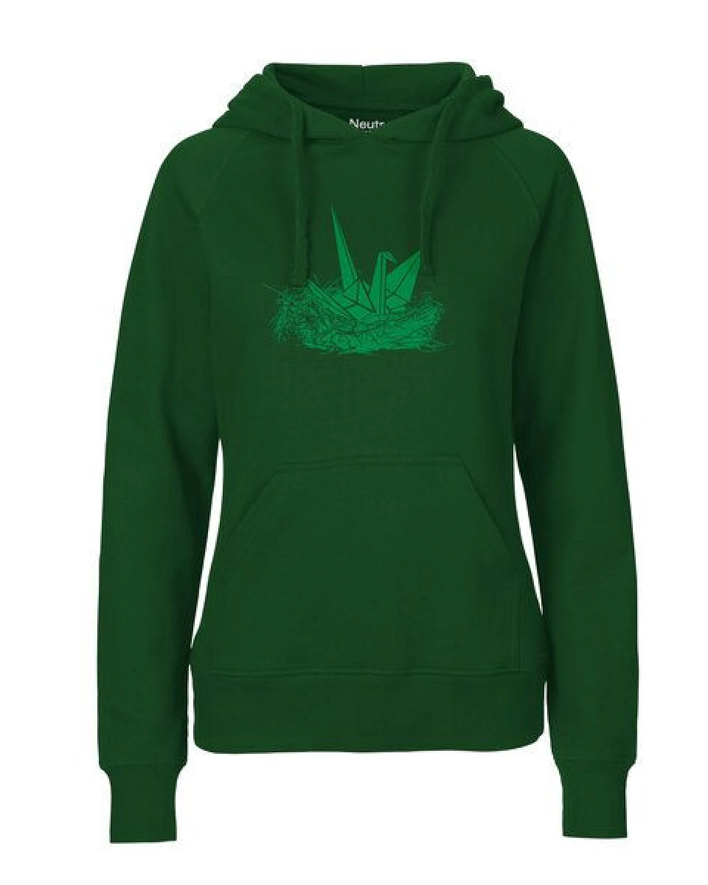HANDGEDRUCKT "Origami-Kranich" Frauen HOODY aus reiner Biobaumwolle (kbA) – Ansicht 2