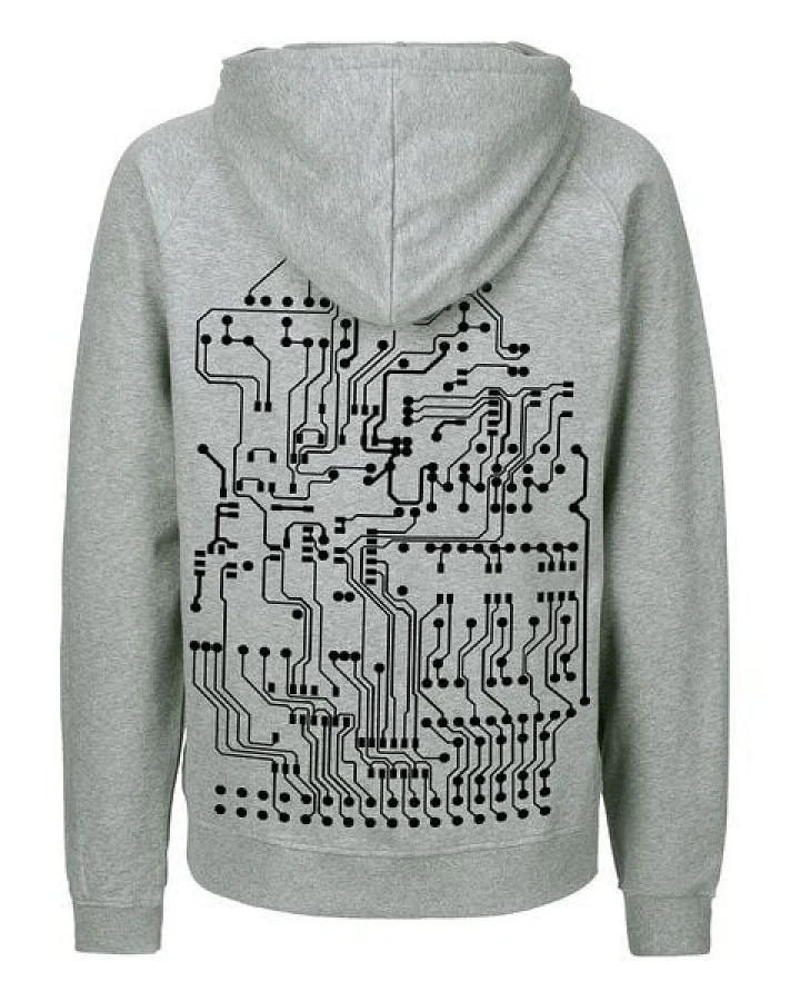 HANDGEDRUCKT "Vernetzt" Männer Zip Hoody aus reiner Biobaumwolle (kbA)