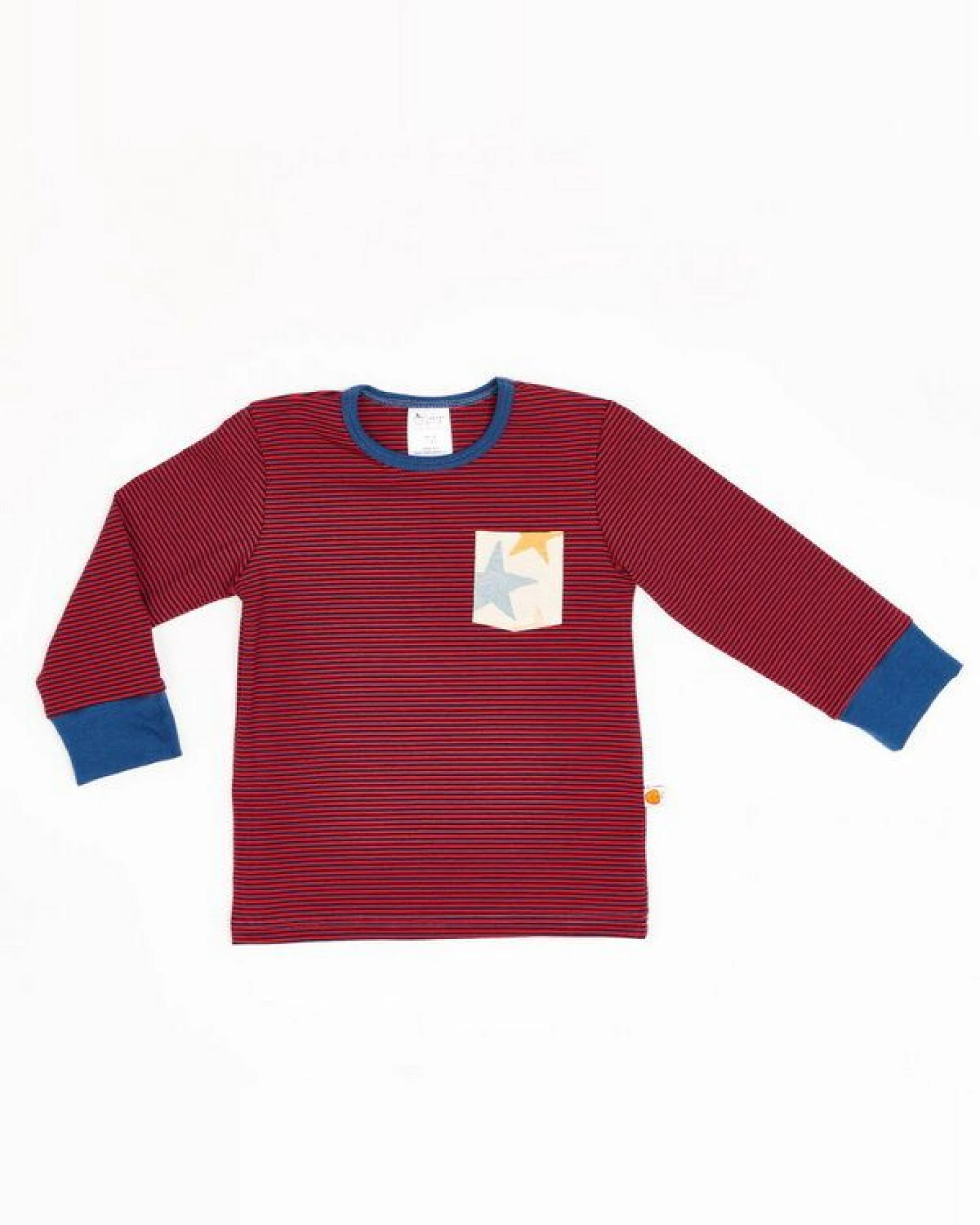 Cheeky Apple Jungen Langarm-Shirt mit Brusttasche aus Bio-Baumwolle "Ringeljersey Dunkelblau-Rot – Ansicht 2
