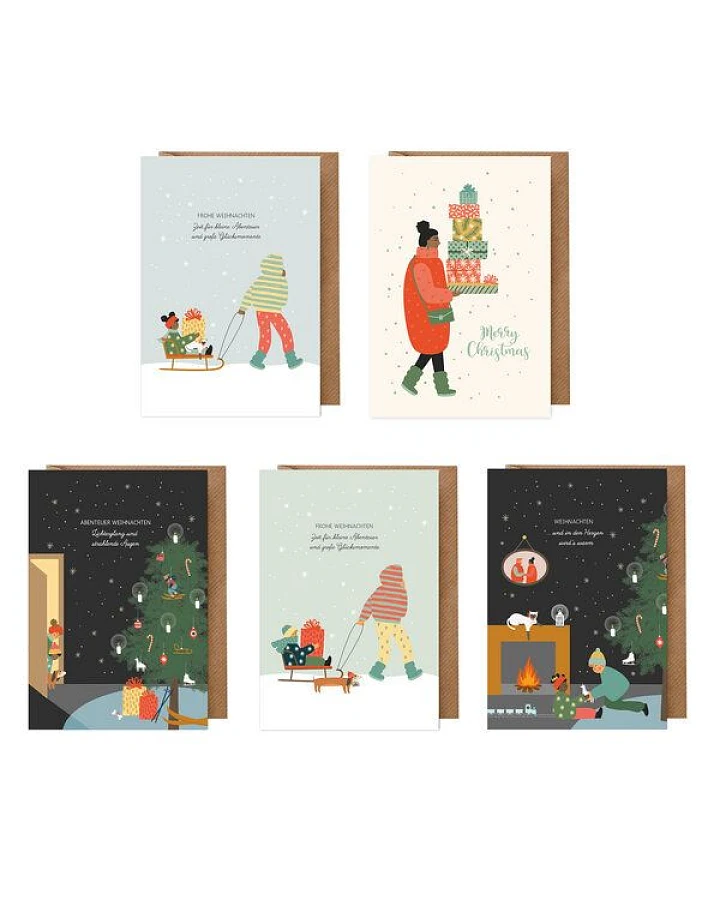 dabelino Weihnachtskarten Set: 5 Karten für Kinder und Erwachsene (Diversity, BIPoC, Weihnachten Klappkarten)