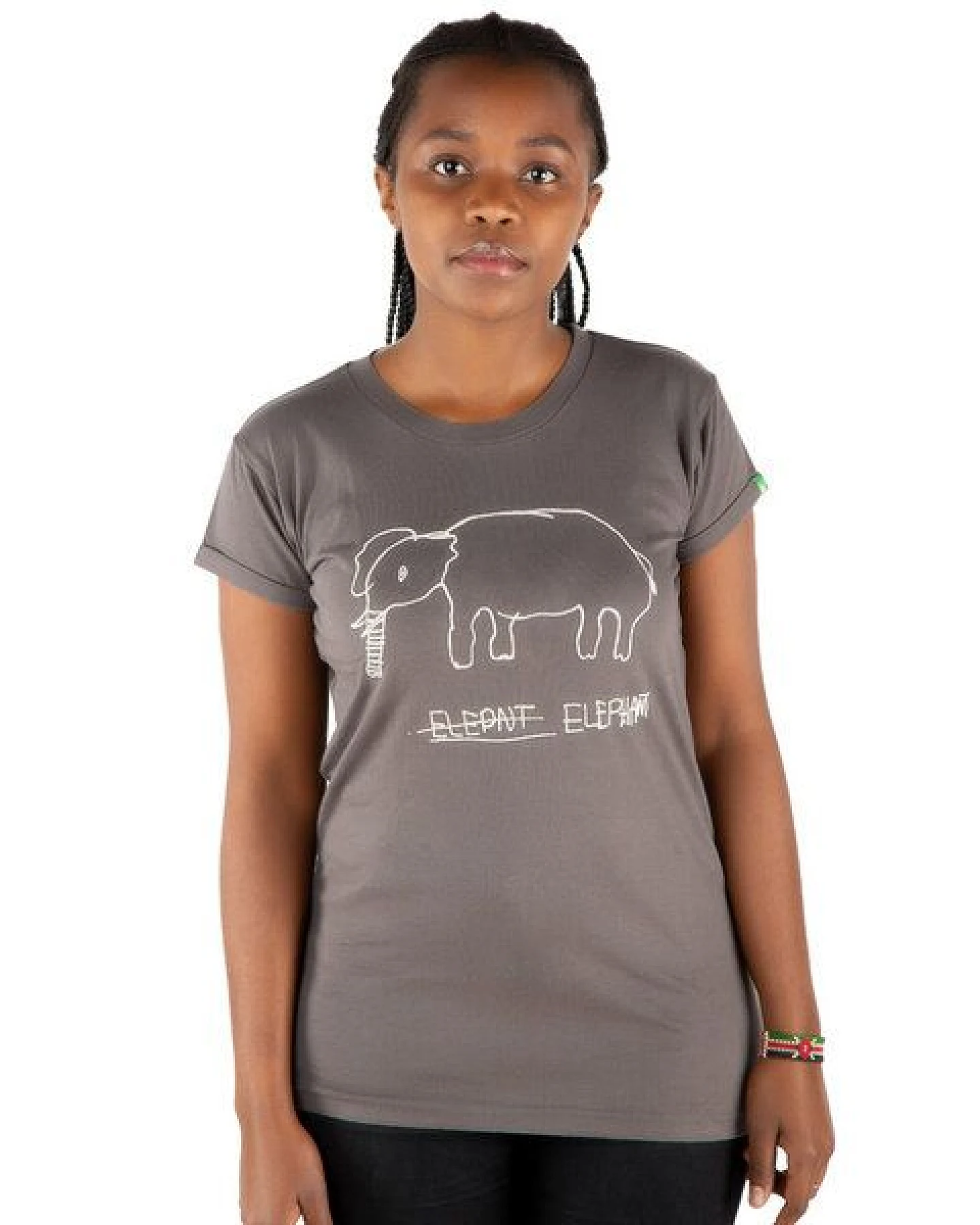 Kipepeo-Clothing Damen T-Shirt aus Bio-Baumwolle „Elephant“ Dunkelgrau – Ansicht 2