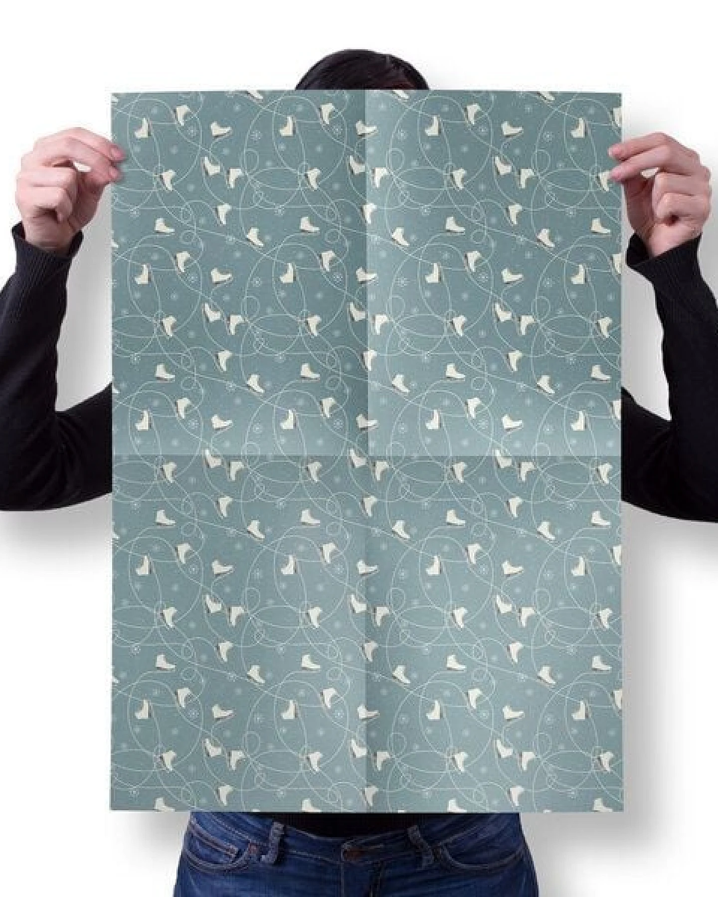 dabelino Geschenkpapier Set: Weihnachten "Schlittschuhe/ Schneeflocken blau weiß" – Ansicht 3