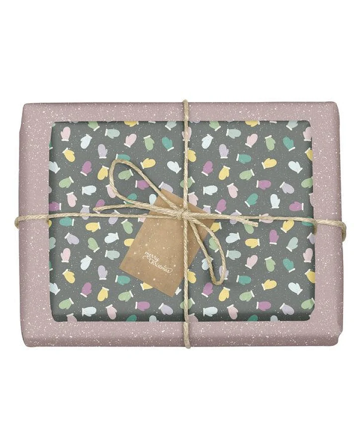 dabelino Geschenkpapier Set: Weihnachten "Handschuhe/ Pünktchen lila, schwarz-bunt"