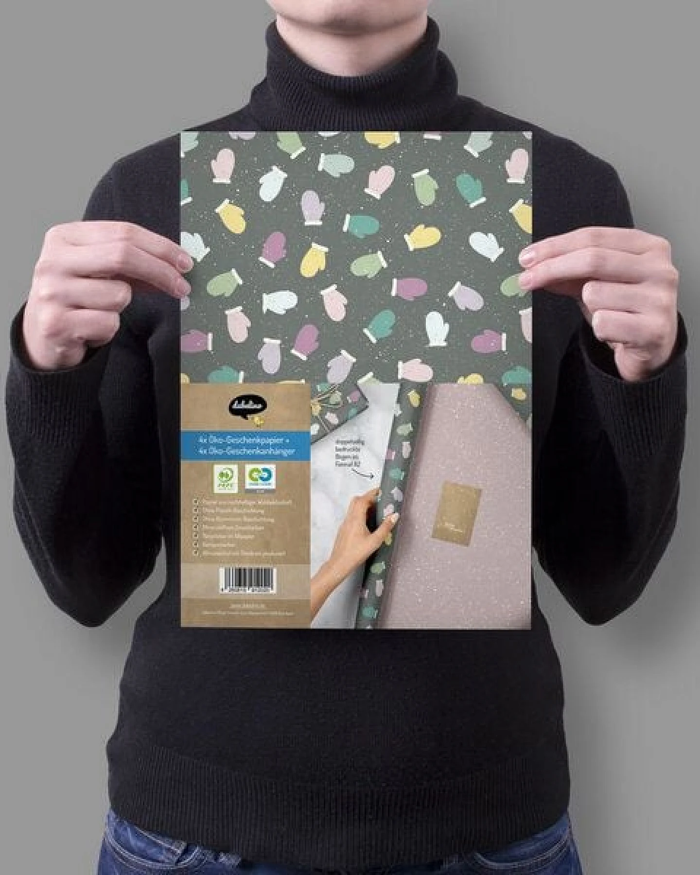 dabelino Geschenkpapier Set: Weihnachten "Handschuhe/ Pünktchen lila, schwarz-bunt" – Ansicht 4