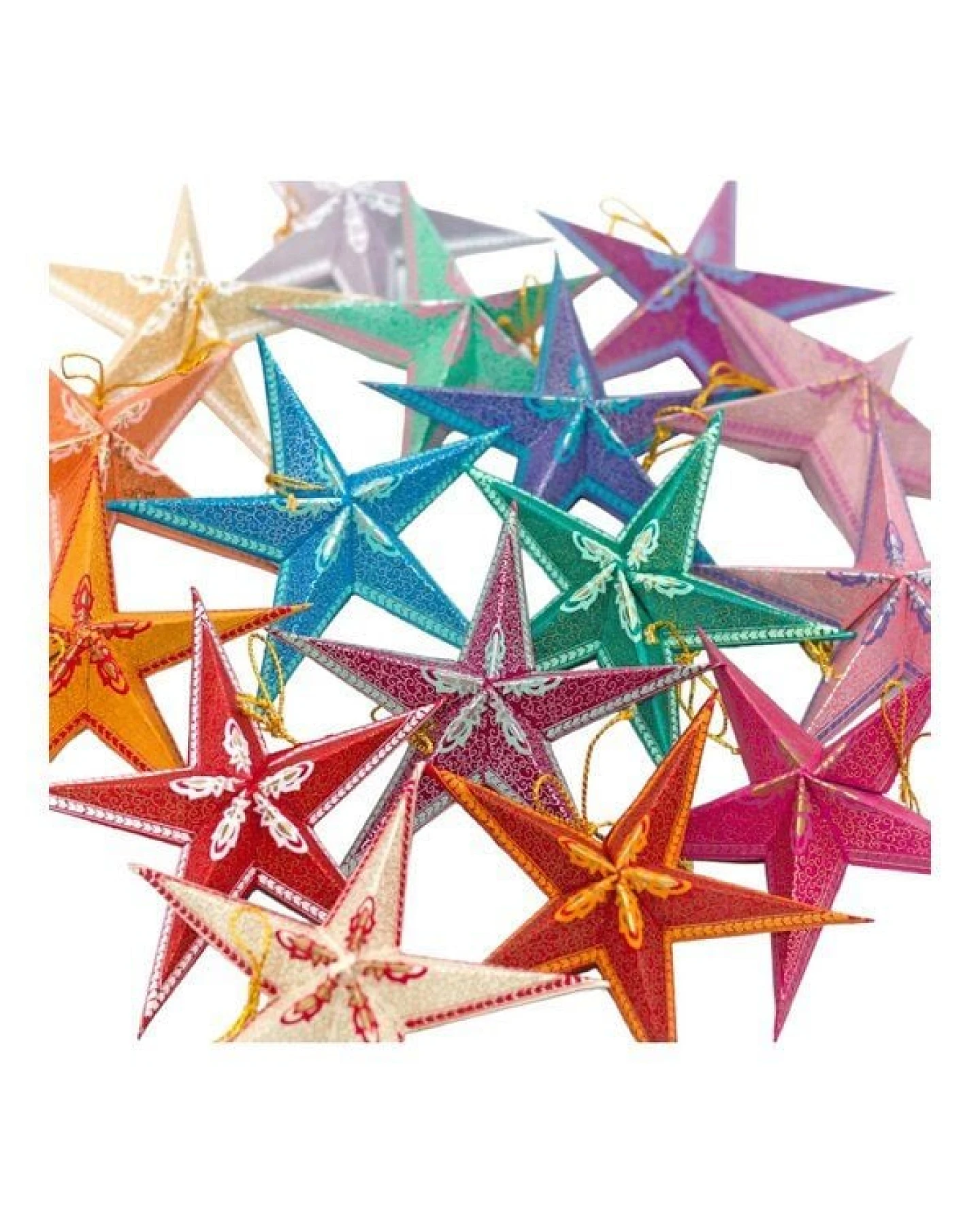 BAGHI Dekosterne Set mit 5 Stck. aus handgeschöpftem und handbedrucktem Seidelbastpapier faltbar – Ansicht 2
