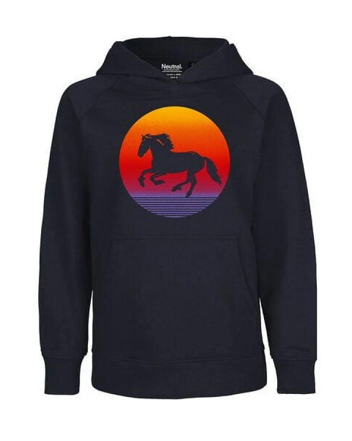 HANDGEDRUCKT "Sunsethorse" Kinder Hoody aus reiner Biobaumwolle (kbA)