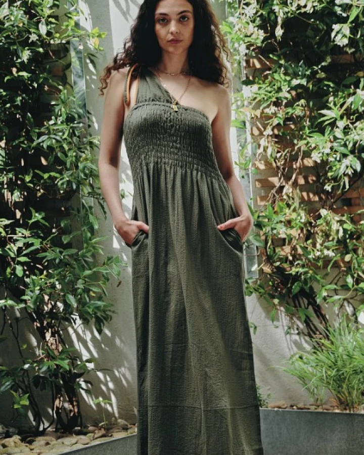 KOMODO Damen vegan Kleid Boma Seersucker Khaki