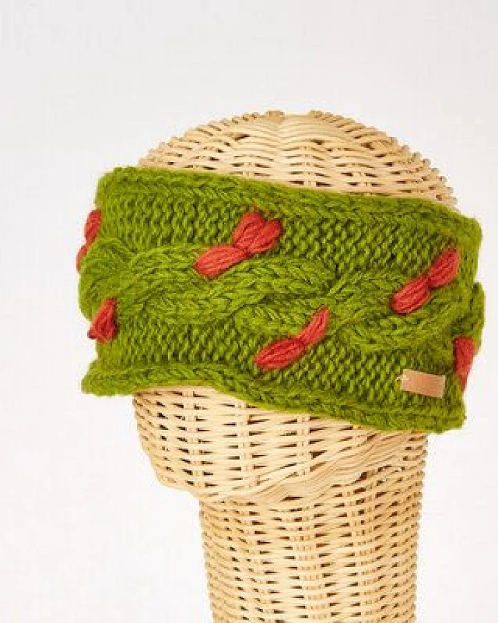 short'n'pietz Schurwollstirnband zweifarbig mit Zopfmuster, handgestrickt