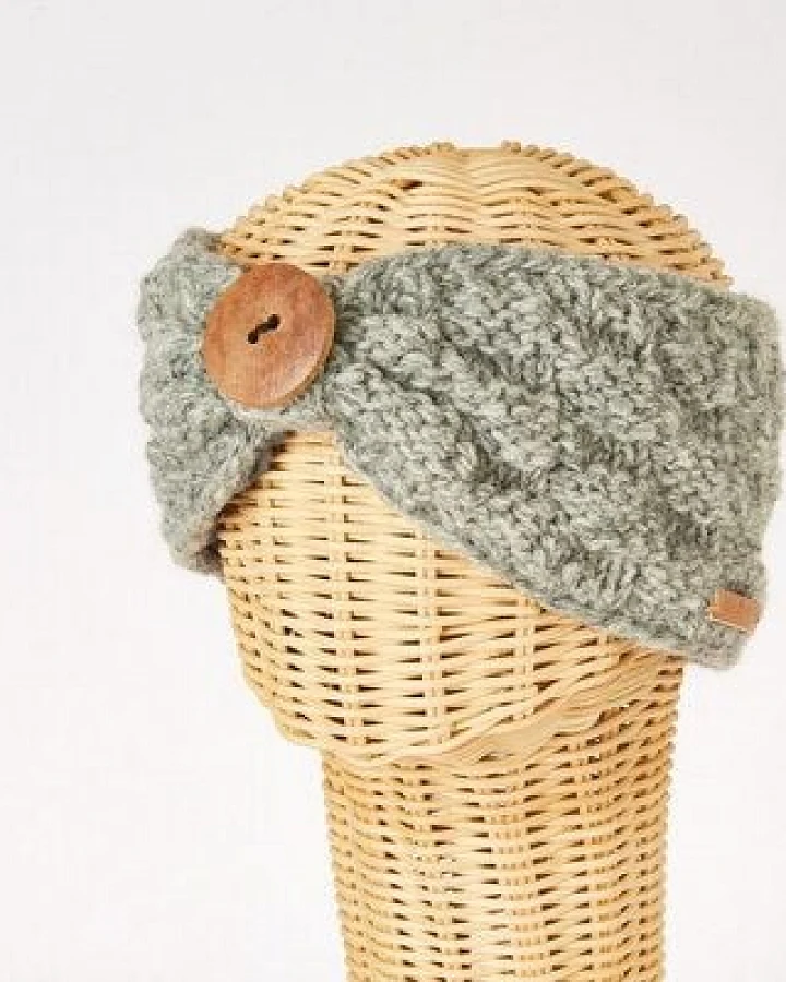 short'n'pietz Schurwollstirnband mit Schachbrettmuster und Holzknopf, handgestrickt