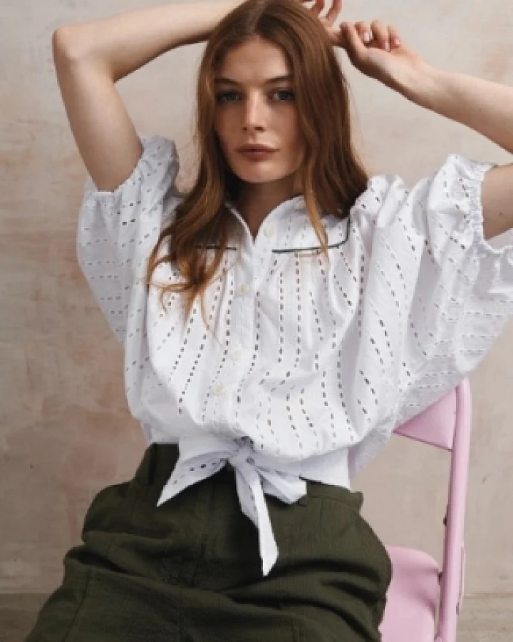 KOMODO Damen vegan Bluse Magic Broderie Anglaise Weiß