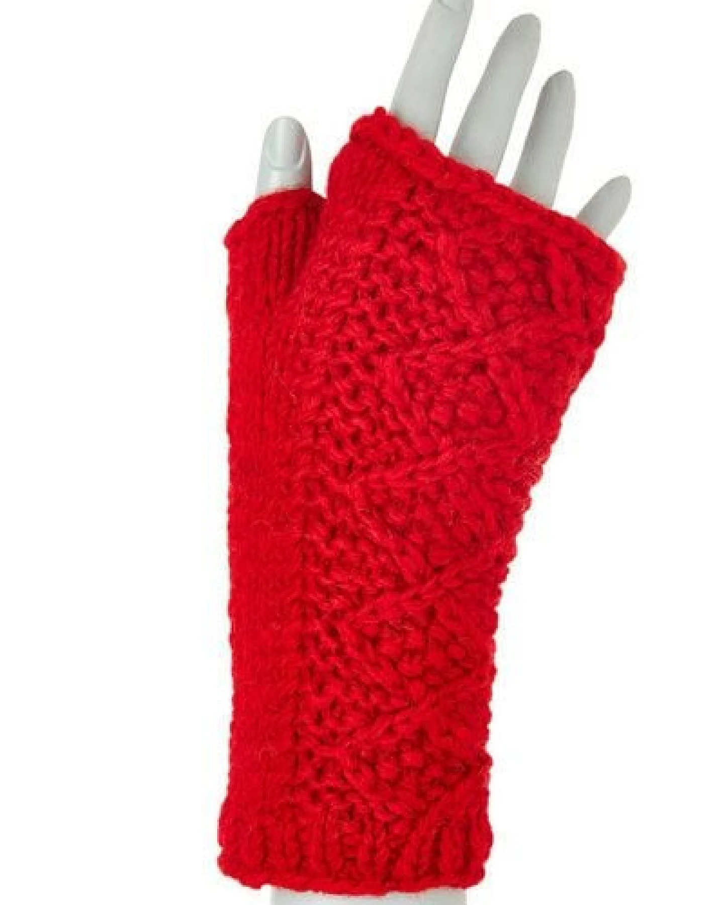 short'n'pietz Schurwollhandstulpen mit Rautenzopfmuster, handgestrickt – Ansicht 2