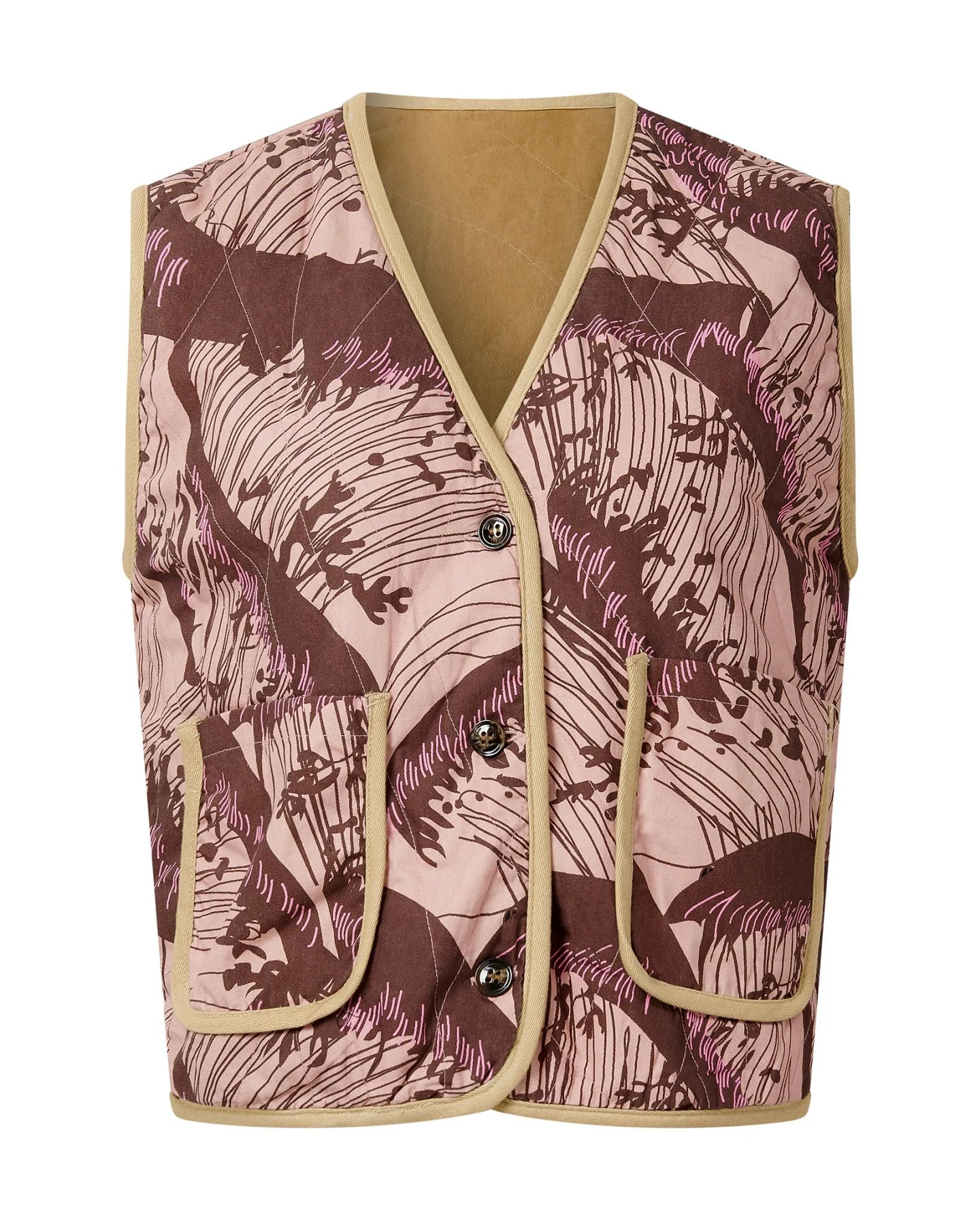 KOMODO Damen vegan Gilet Reversible Wave Camel/Pink – Ansicht 2