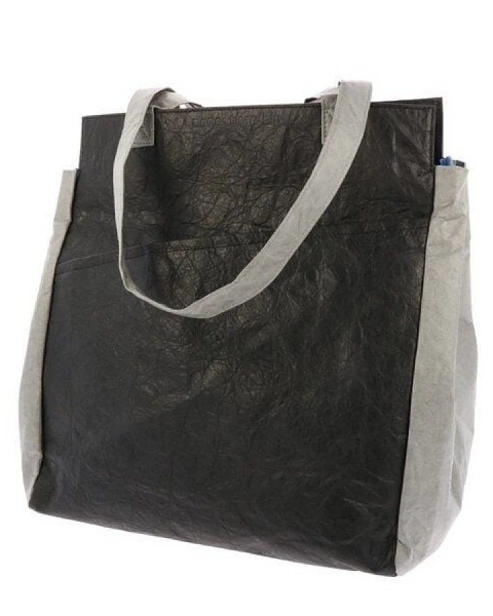 MoreThanHip Leichte Shopper-Tasche aus Tyvek© mit Reißverschluss Fiona - schwarz/grau