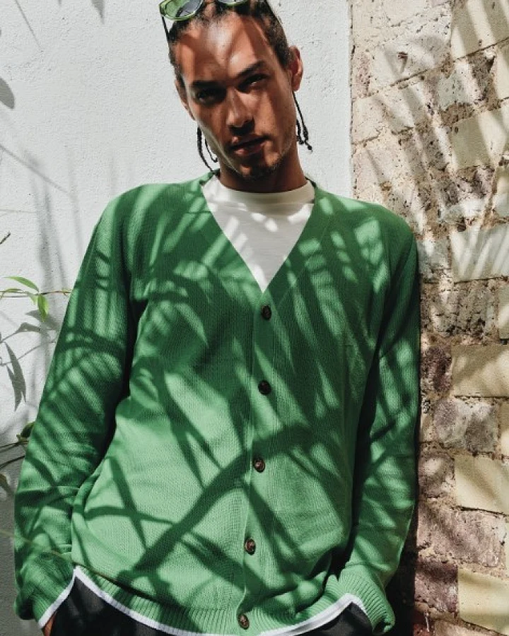 KOMODO Herren vegan Strickjacke Jacob Dschungelgrün/ Weiß