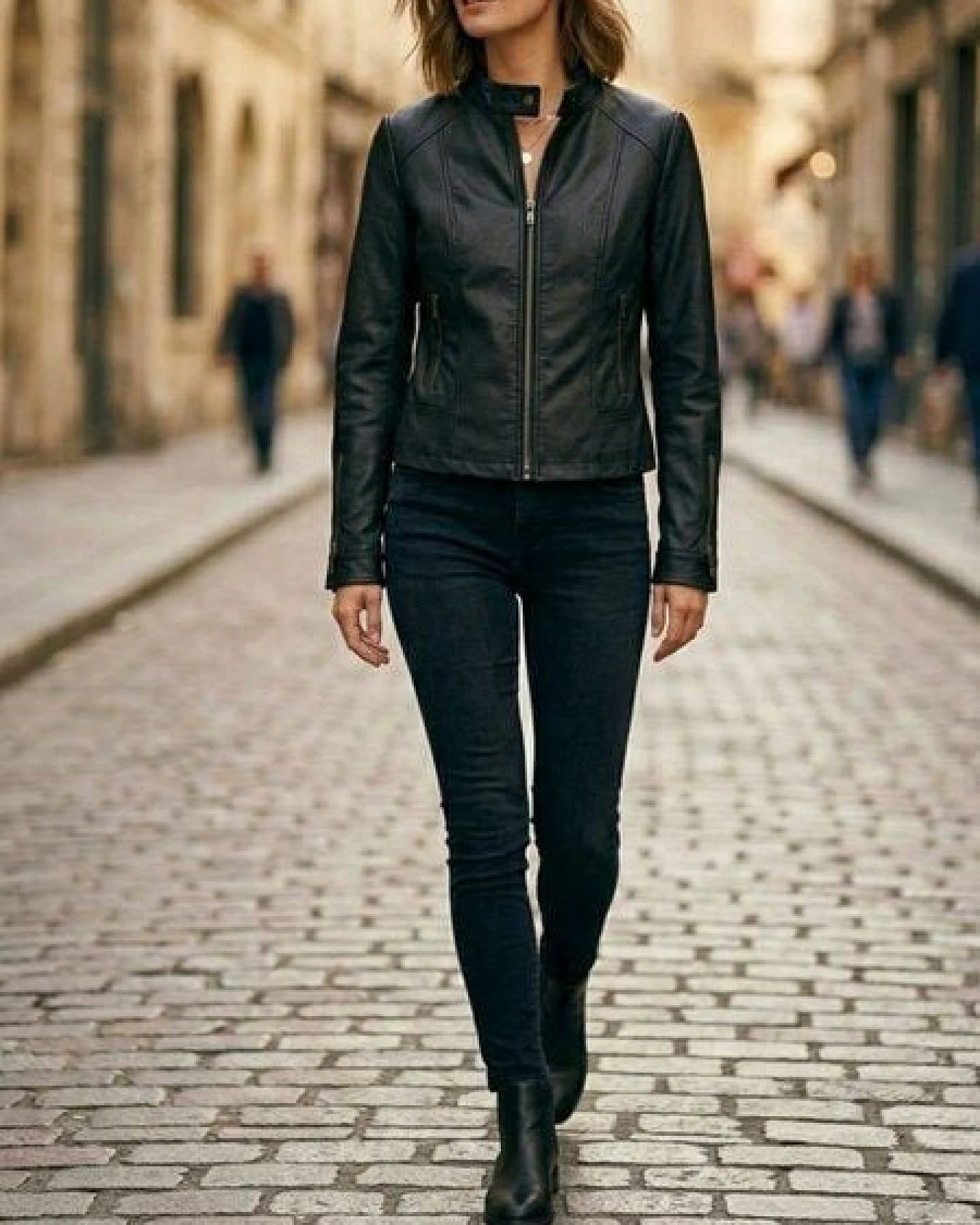 Will's Vegan Shop Schwarze Rennfahrer-Jacke für Damen – Ansicht 2