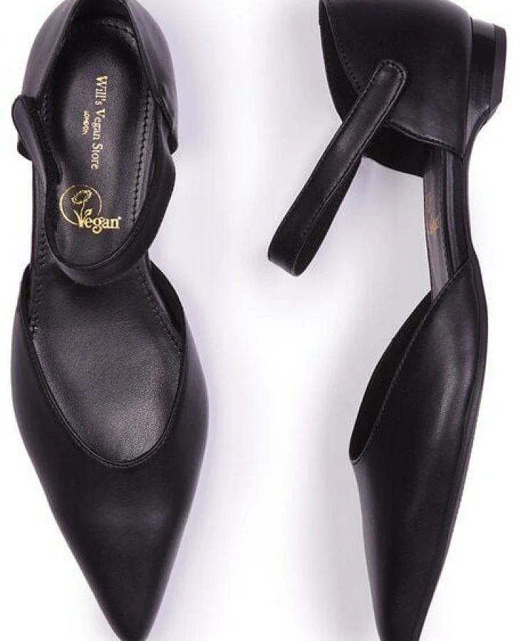Will's Vegan Shop Damen schwarze spitze Flats.