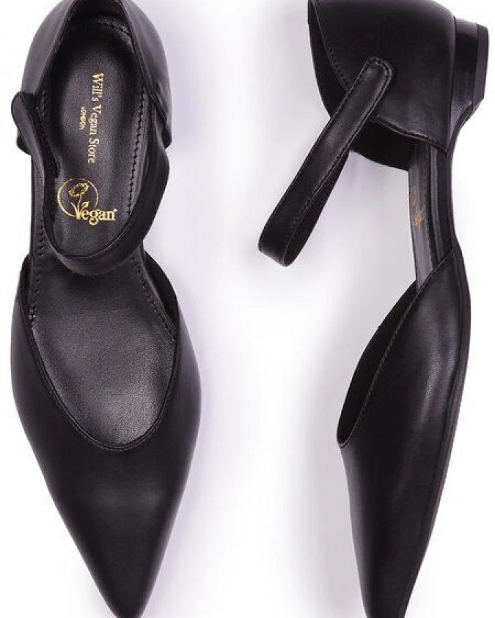 Will's Vegan Shop Damen schwarze spitze Flats.