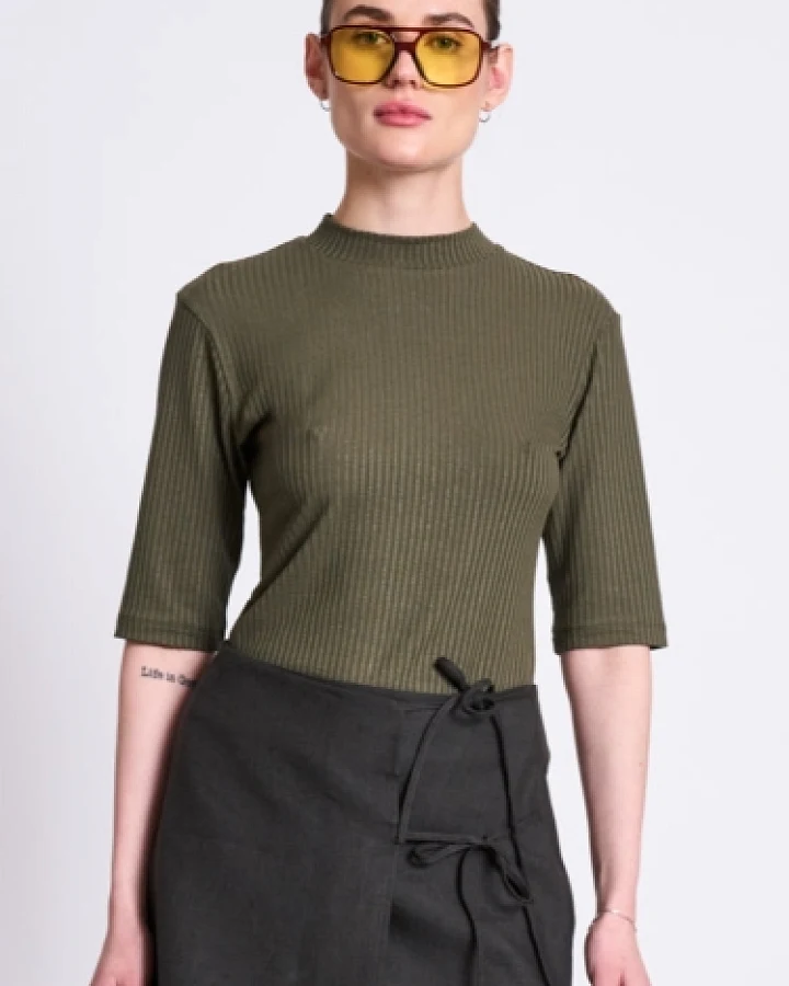 JAN 'N JUNE Damen vegan T-Shirt Rib Nina Dark Olive