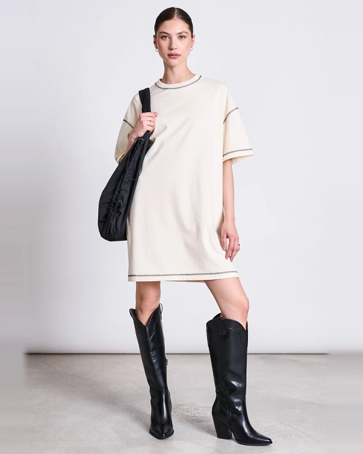 JAN 'N JUNE Damen vegan Kleid T-Shirt Hopla Ecru