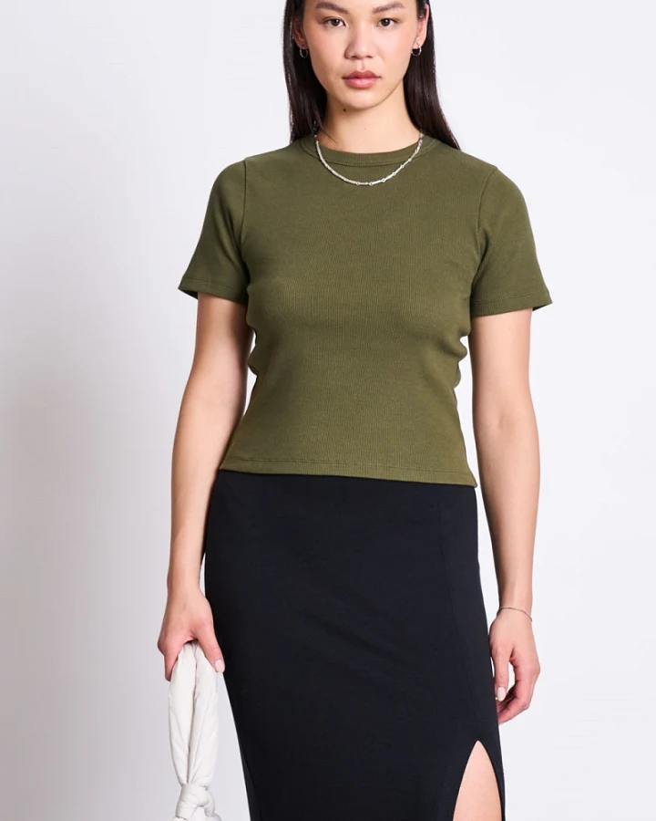 JAN 'N JUNE Damen vegan T-Shirt Rib Nile Dark Olive