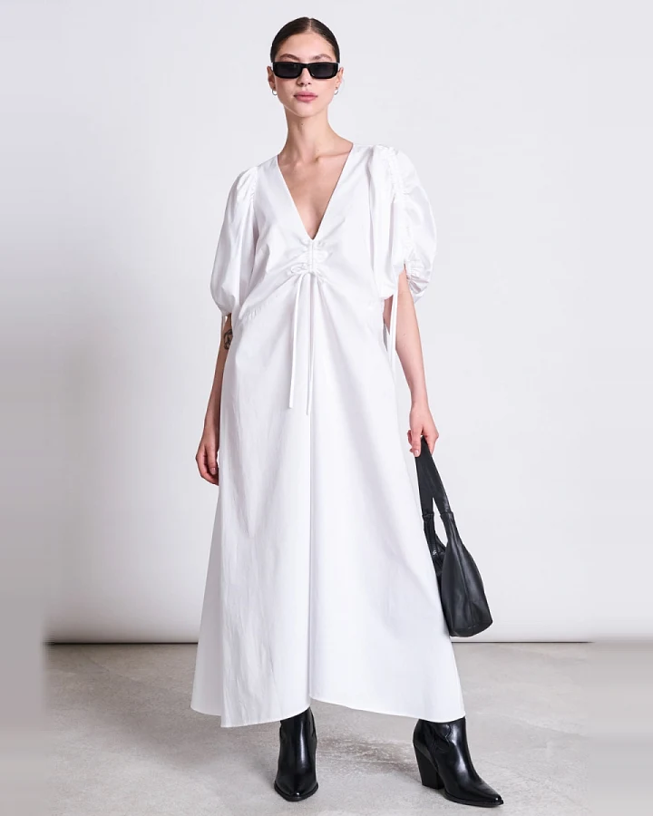 JAN 'N JUNE Damen vegan Maxikleid Dans Weiß
