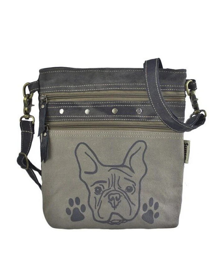 Sunsa Upcycling Umhängetasche Hunde-Motiv klein grau