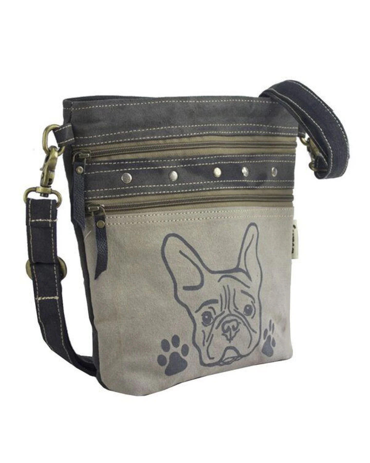 Sunsa Upcycling Umhängetasche Hunde-Motiv klein grau – Ansicht 2