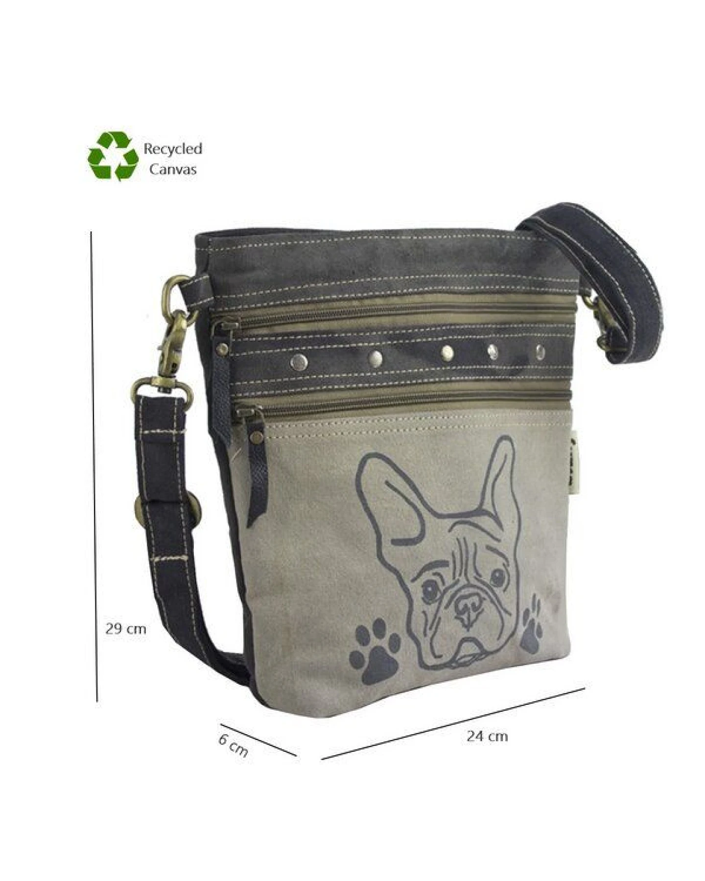 Sunsa Upcycling Umhängetasche Hunde-Motiv klein grau – Ansicht 3