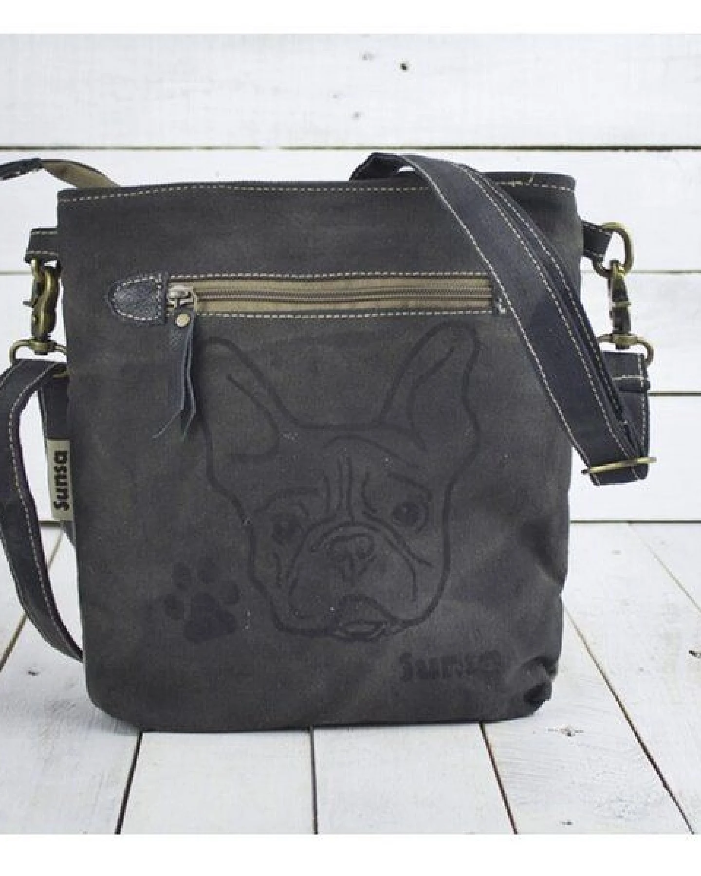 Sunsa Upcycling Umhängetasche Hunde-Motiv klein grau – Ansicht 4