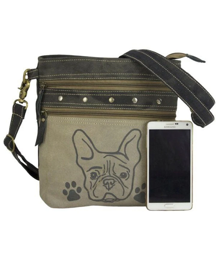 Sunsa Upcycling Umhängetasche Hunde-Motiv klein grau