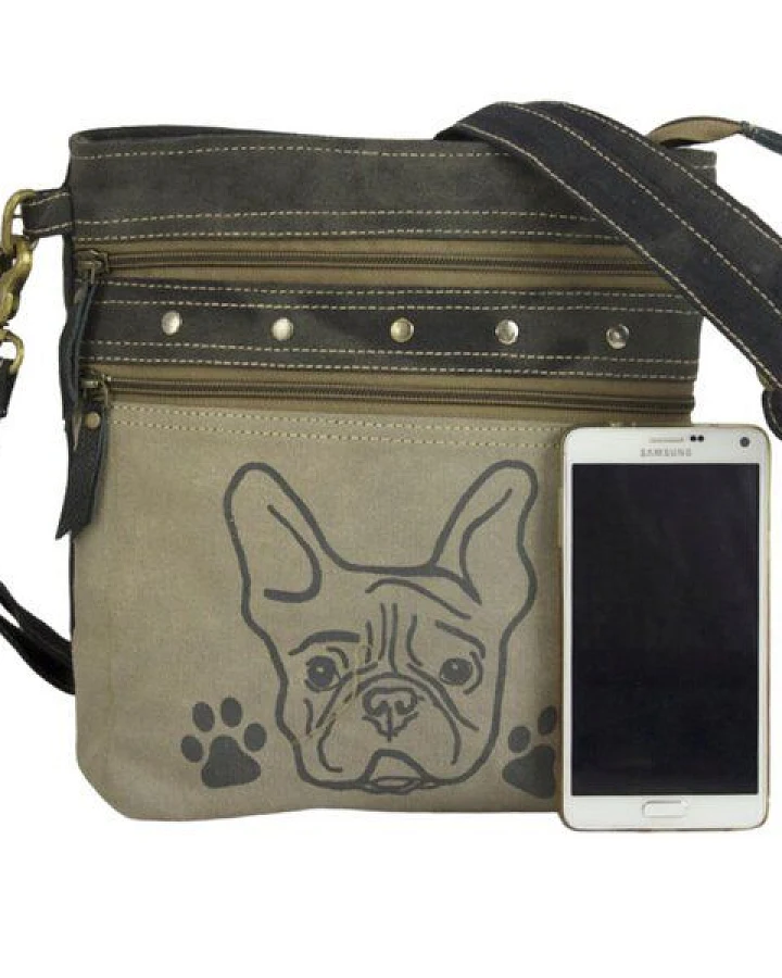 Sunsa Upcycling Umhängetasche Hunde-Motiv klein grau